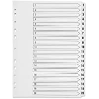 Q-Connect - Hoja de índice (multiperforada- tamaño A4- pestañas numeradas del 1 al 20)- color blanco